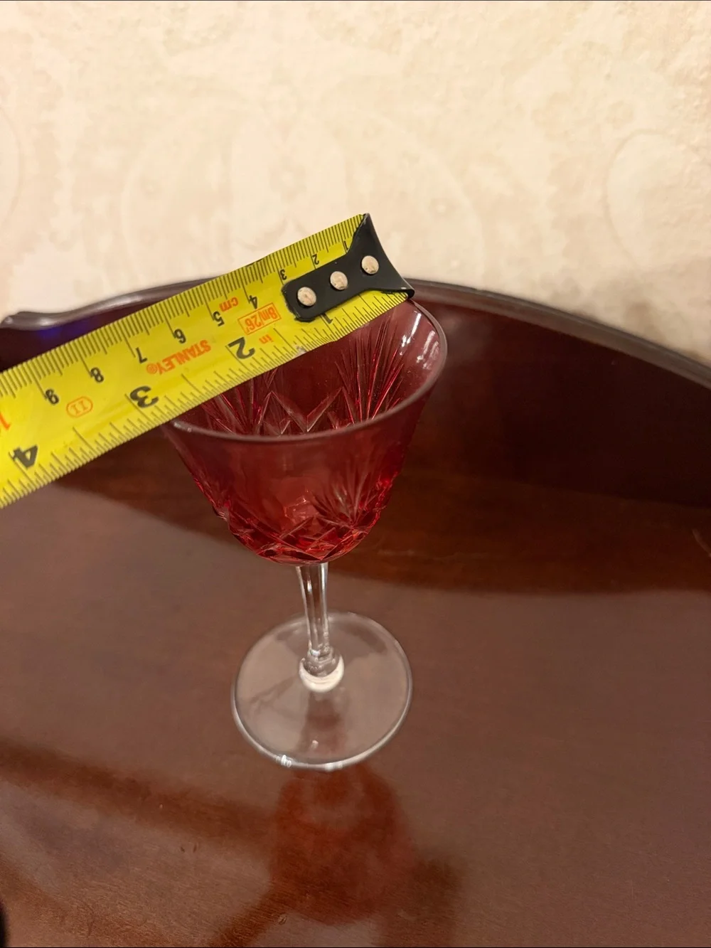 Vintage Red Cut Crystal Wine Glass - Elegant Stemware